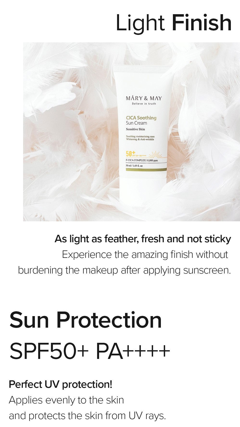 [MARY&amp;MAY] Успокаивающий солнцезащитный крем CICA SPF50+ PA++++ - 50 мл
