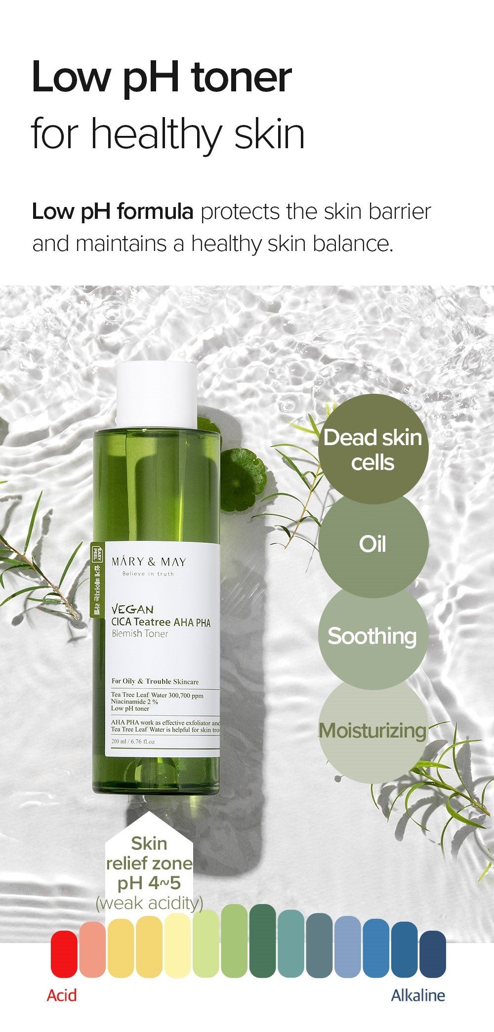 [MARY&amp;MAY] Веганский тоник для проблемной кожи CICA Tea Tree AHA PHA - 200 мл