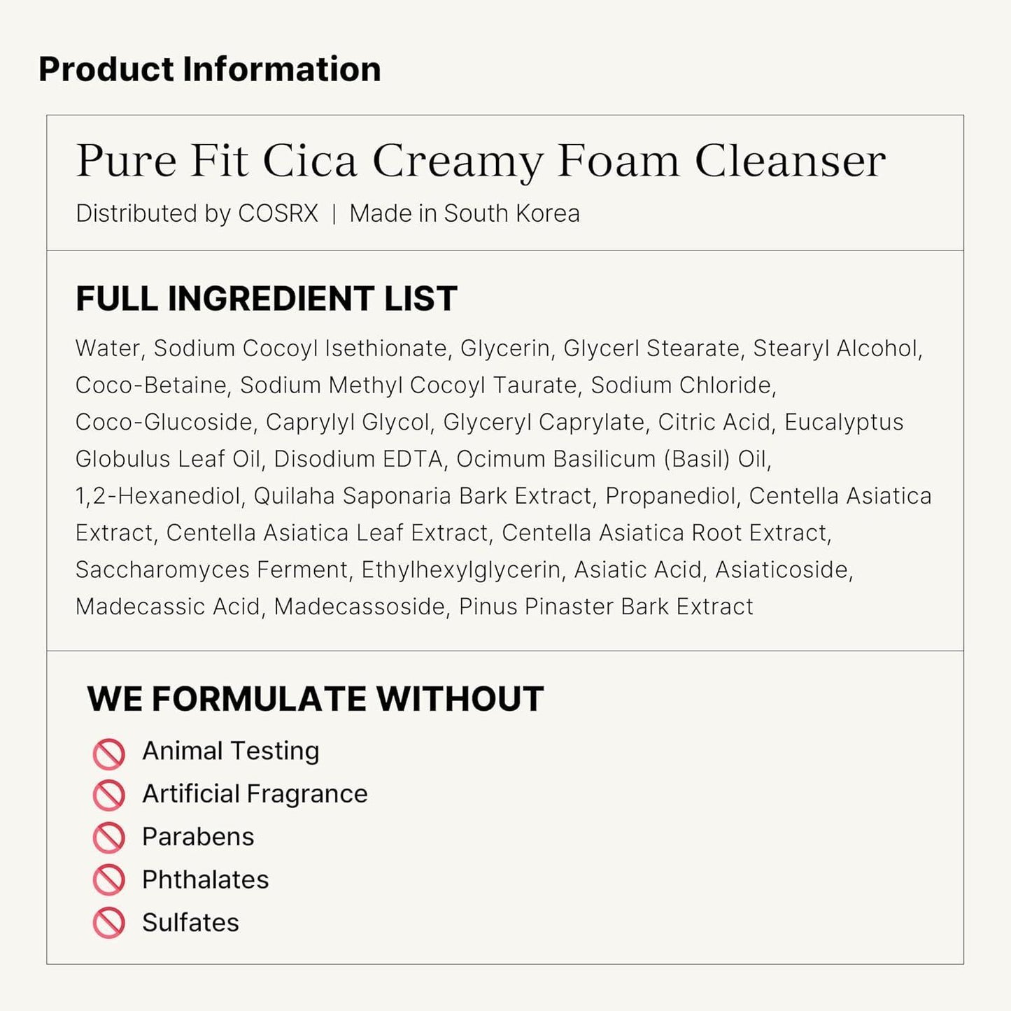 [Cosrx] Pure Fit Cica Кремовая пенка для умывания 150 мл