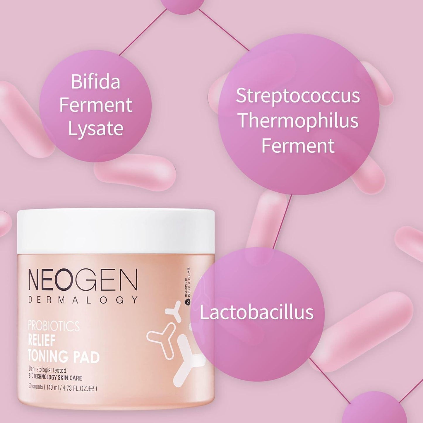[NeoGen] DERMALOGY PROBIOTICS Успокаивающие тонизирующие подушечки (50 подушечек)