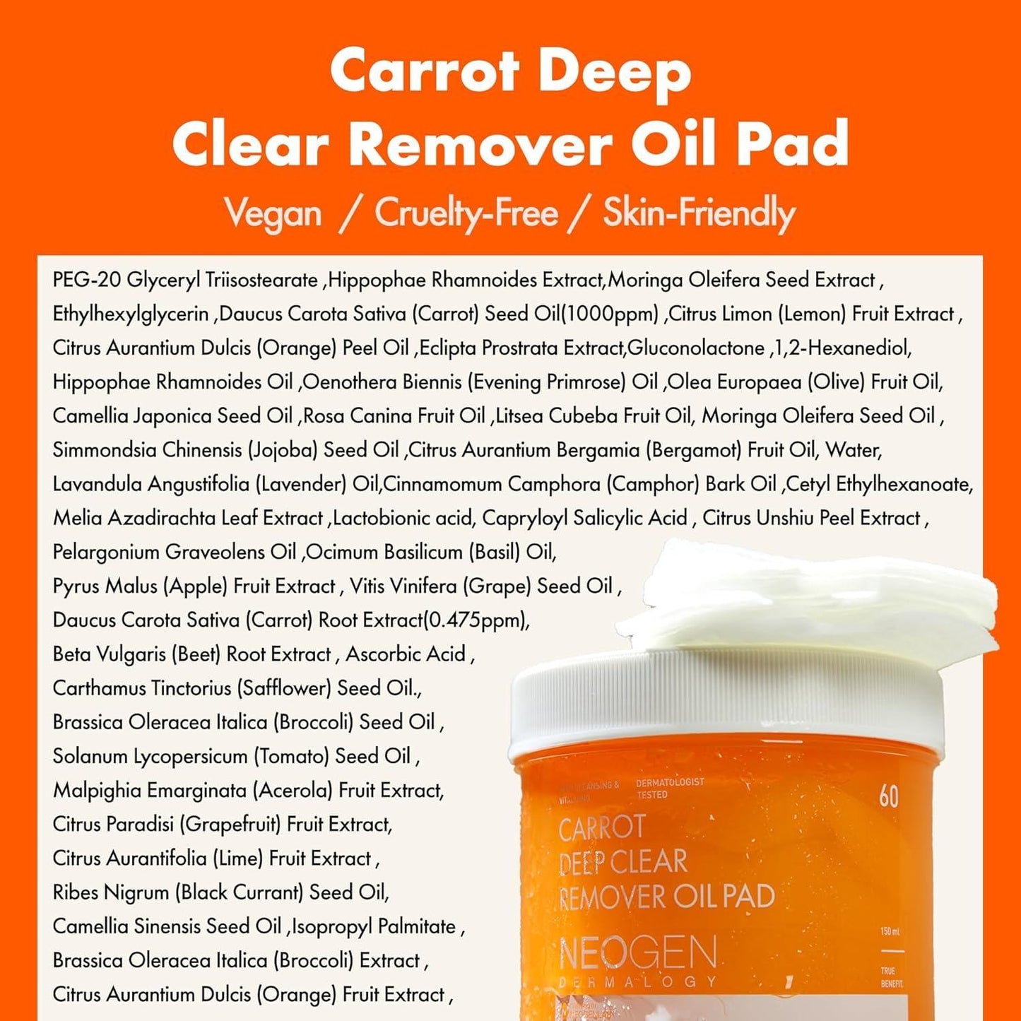 [NeoGen] DERMALOGY CARROT DEEP CLEAR OIL PAD 150ML (60 PAD)